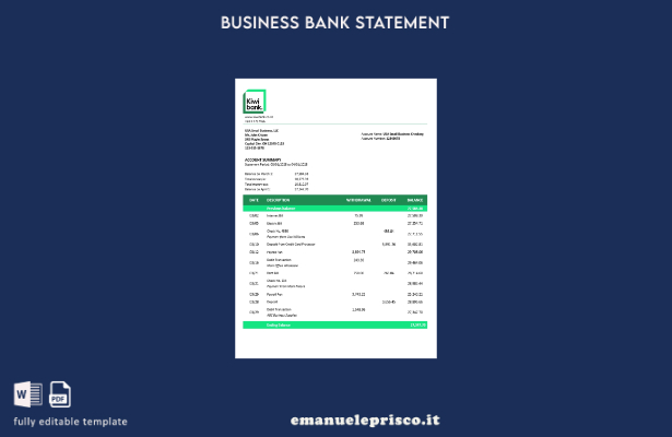 stile verificato Modello di dichiarazione aziendale Kiwibank in formato Word e P